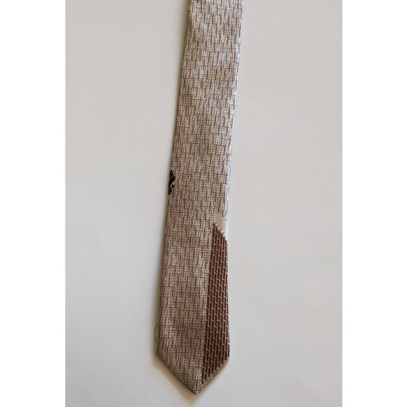 Vintage 70's Silk Skinny Tie by Don Loper California, Brown Beige Abstract Print - Picture 8 of 10